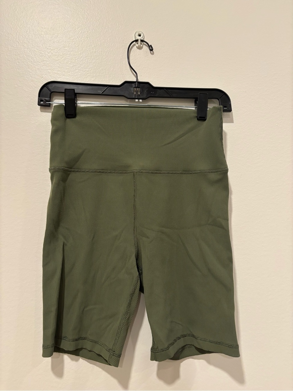 High-Waist Olive Green Ribbed Bike Shorts